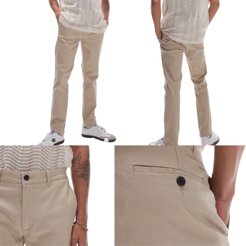 TM01 MENS BRAND SKINNY CHINOS STONE