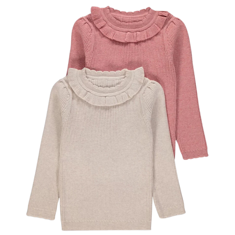 7056 GIRLS EX STORE 2 PACK FRILLY RIBBED JUMPER