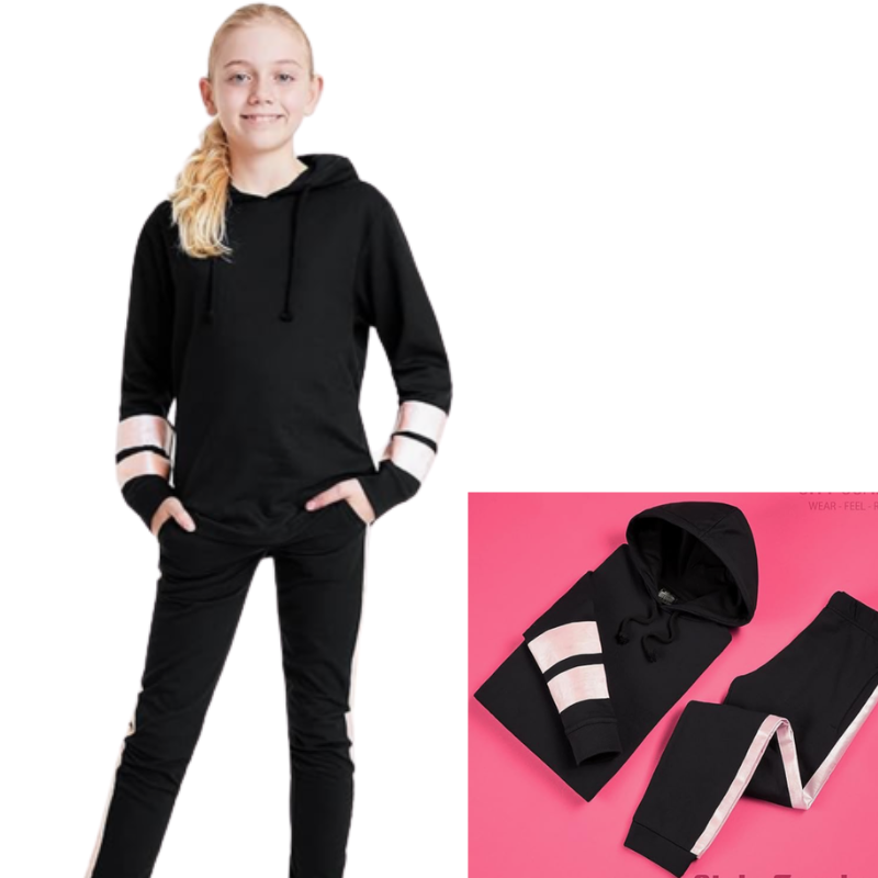 9382 GIRLS 2 PIECE HOODIE & JOGGING BOTTOMS - ROSE