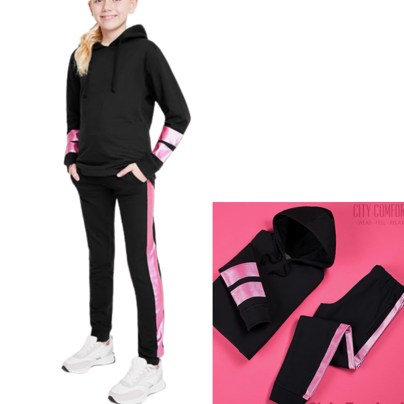 9381 GIRLS 2 PIECE HOODIE & JOGGING BOTTOMS - HOT PINK