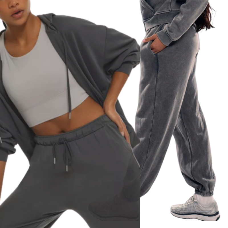 LF116 GIRLS EX STORE 2 PIECE HOODED TRACKSUIT SET - WASHED BLACK