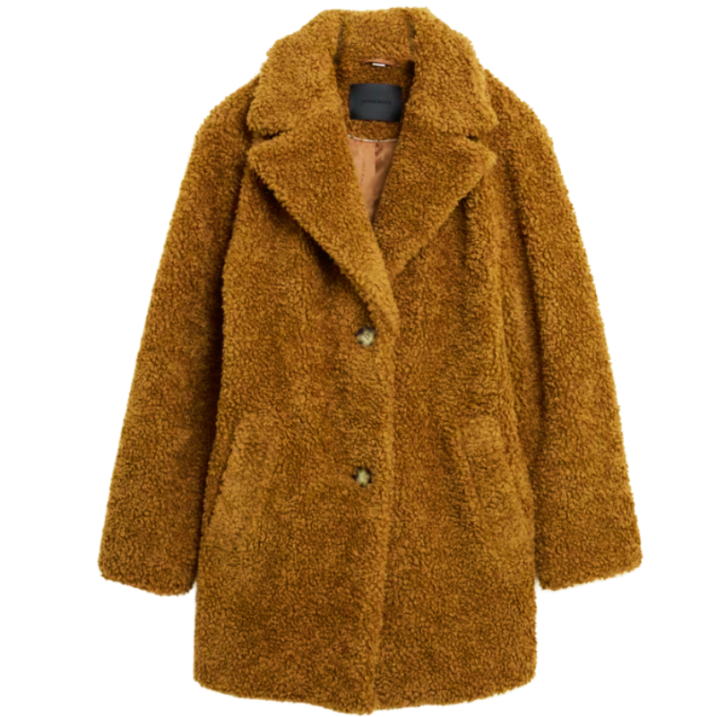 034 LADIES EX STORE TEXTURED TEDDY COAT KNEE LENGTH