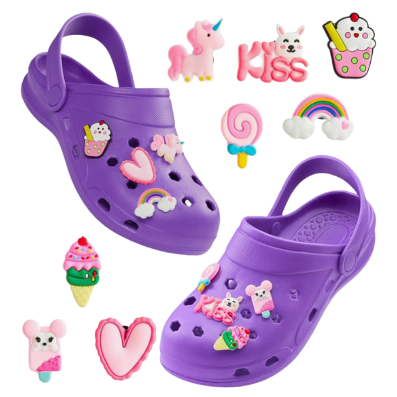 003 GIRLS CLOGS WITH CHARMS PURPLE