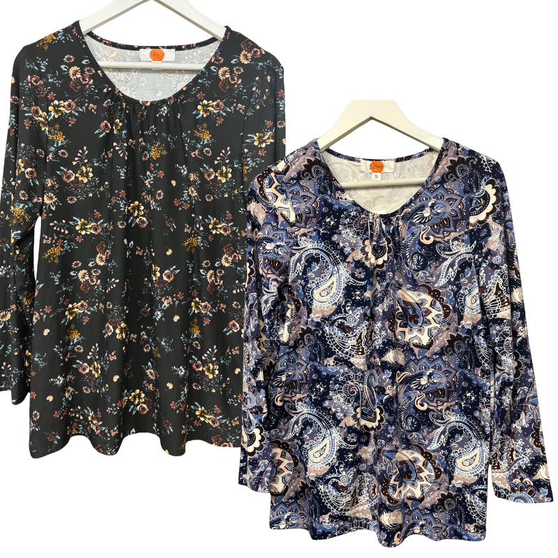 8113 LADIES BRAND SOFT HANDLE DRAPE JERSEY TOPS (PRINT)