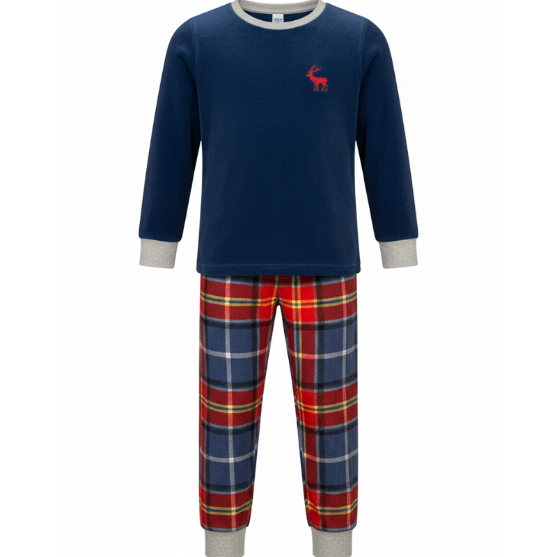 WF6827 BOYS 2 PIECE CUDDLE FLEECE CHECK PJ