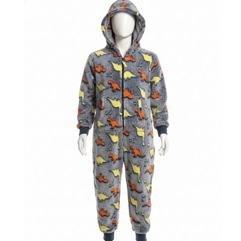 F42452 KIDS HOODED CUDDLE FLEECE DINO - GLOW