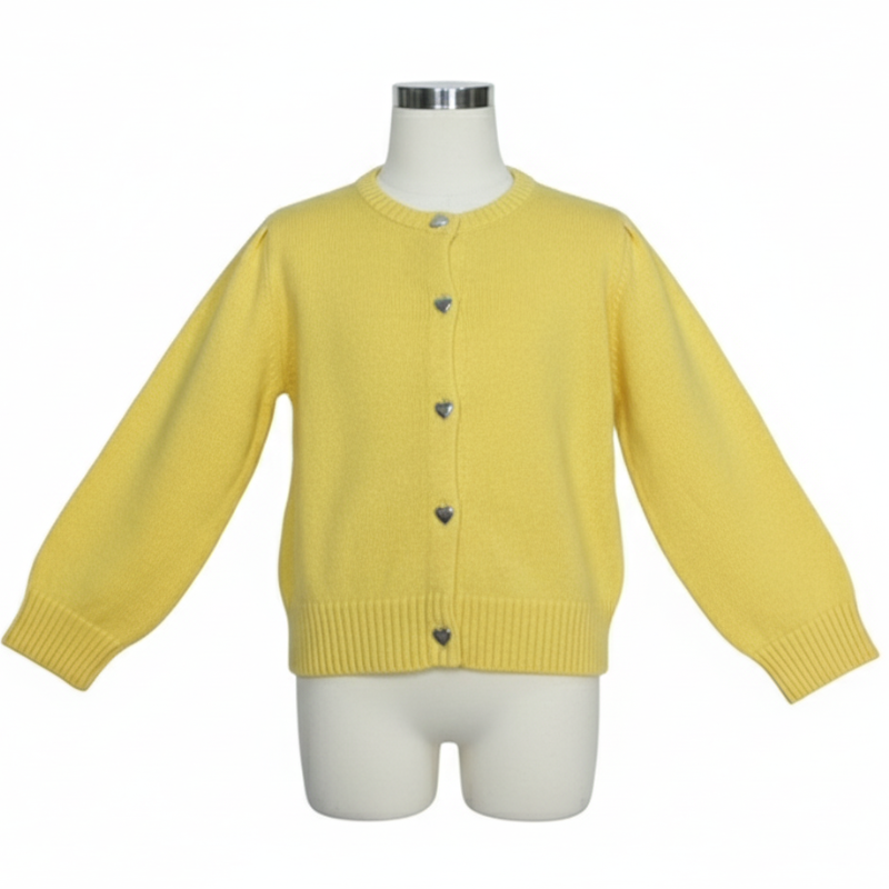 9627 GIRLS BRAND WOOL MIX HEART BUTTON CARDI- YELLOW