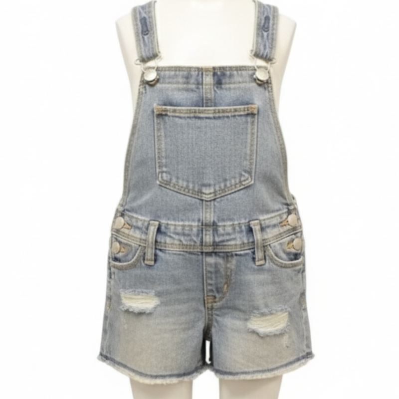G7 GIRLS EX STORE RIP DENIM SHORT DUNGAREES