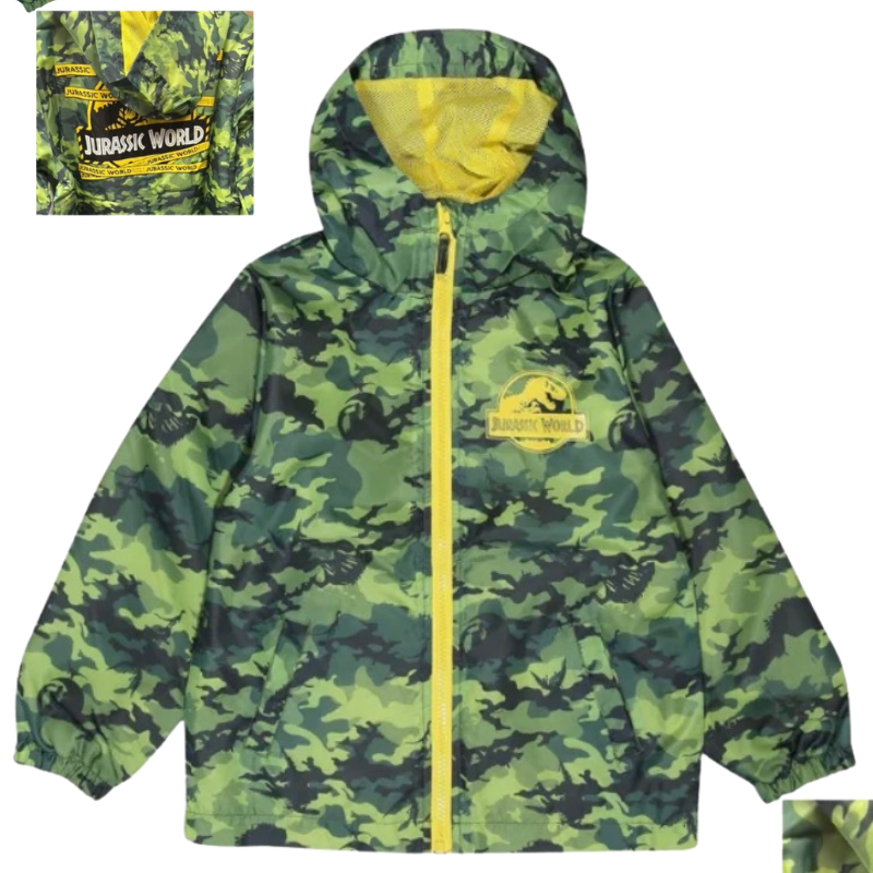 JW10 BOYS LICENSE JURASSIC WORLD LINED RAIN MAC