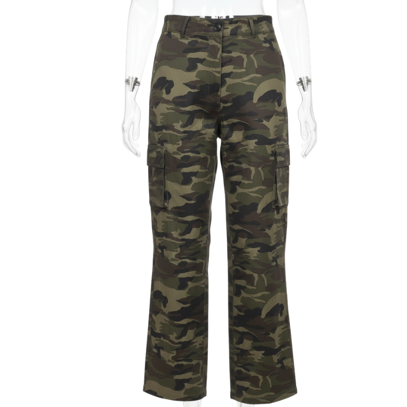8015 LADIES EX BRAND CAMO PRINT WIDE LEG CARGO