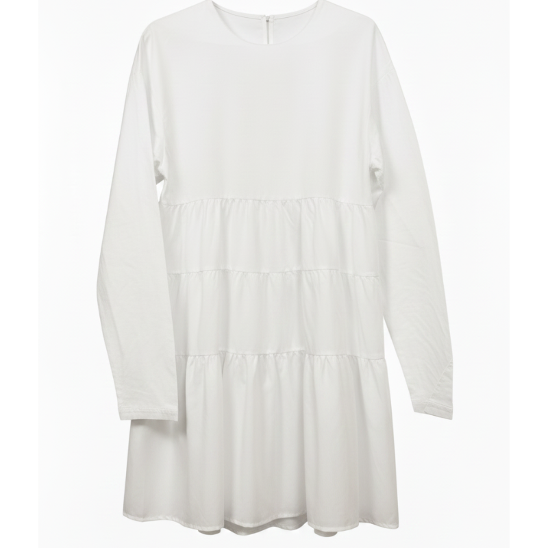 6559 LADIES EX BRAND WHITE TIERED SMOCK DRESS