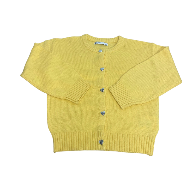 9627 GIRLS BRAND WOOL MIX HEART BUTTON CARDI- YELLOW