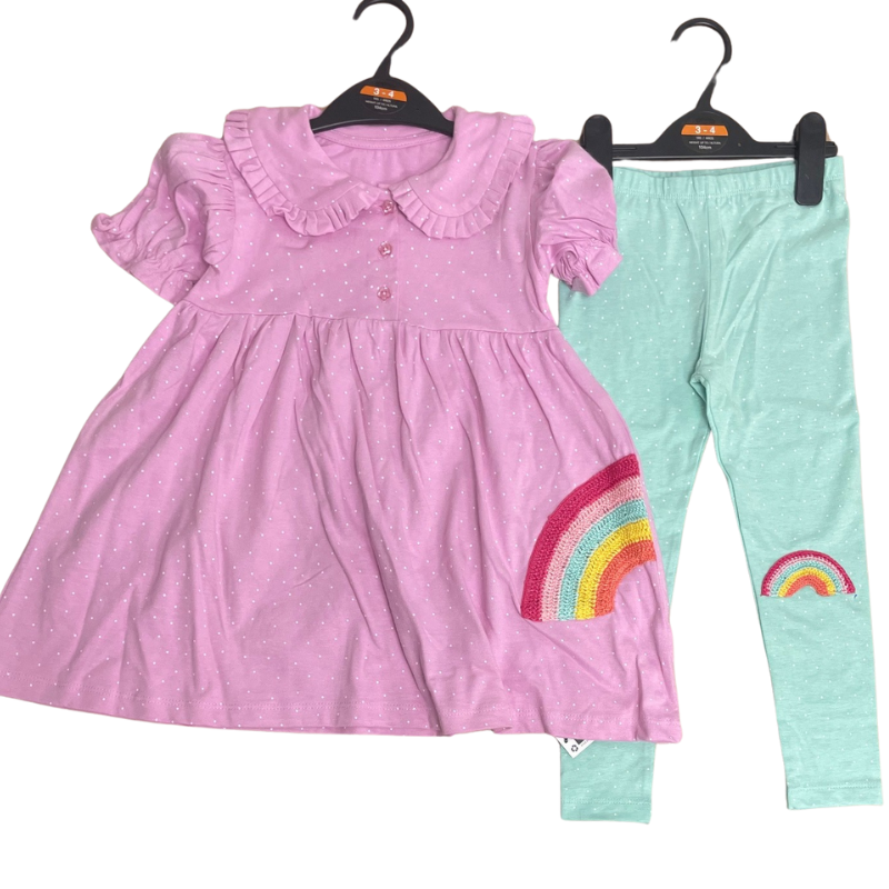 7304 GIRLS EX STORE TOP & LEG SET - CROCHED RAINBOWS