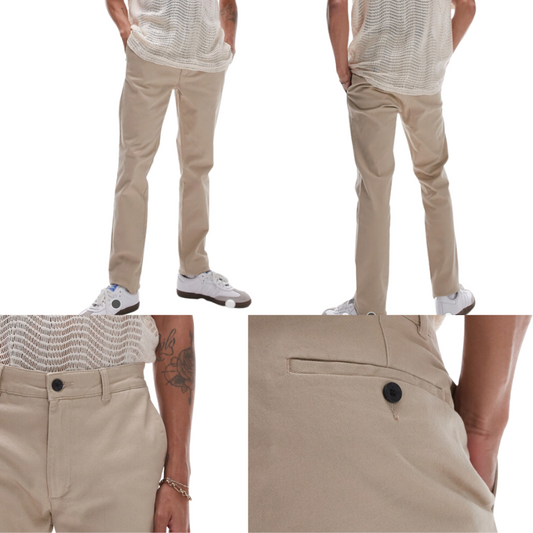 TM01 MENS BRAND SKINNY CHINOS STONE