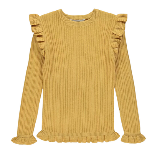 7055 GIRLS  EX STORE BEIGE FRILL TRIM RIB JUMPER
