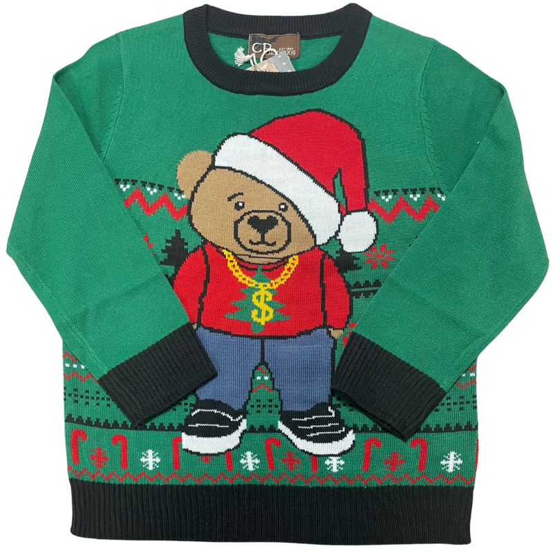 2768 BOYS GREEN TEDDY CHRISTMAS JUMPER