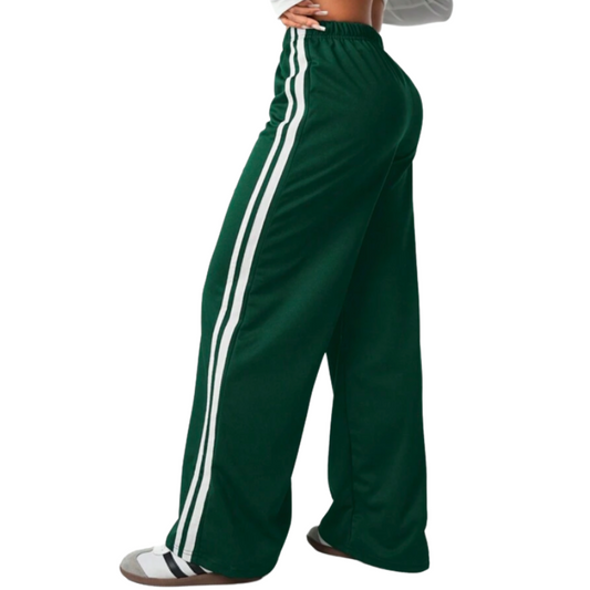 NL02 GIRLS EX STORE GREEN SIDE STRIPE WIDE LEG JOGGERS