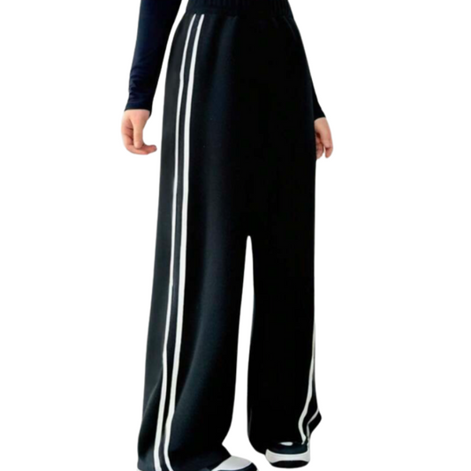 NL03 GIRLS EX STORE BLACK SIDE STRIPE WIDE LEG JOGGERS