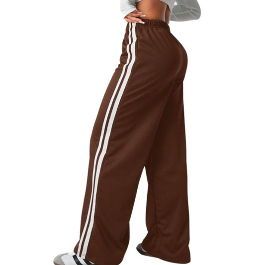 NL05 GIRLS EX STORE BROWN SIDE STRIPE WIDE LEG JOGGERS