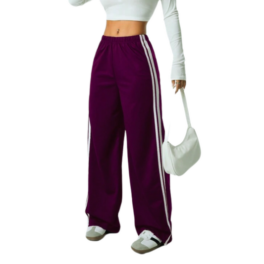 NL04 GIRLS EX STORE BURGANDY SIDE STRIPE WIDE LEG JOGGERS