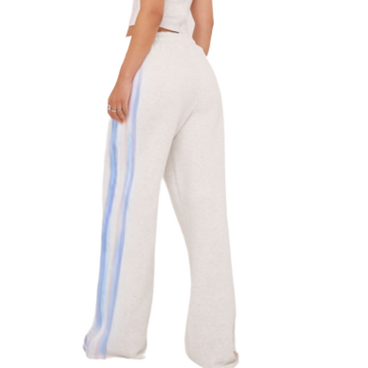 NL07 GIRLS EX STORE WHITE SIDE STRIPE WIDE LEG JOGGERS