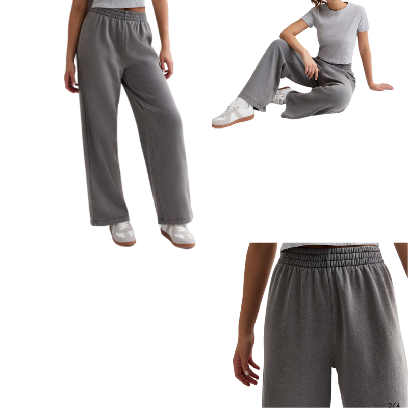 NL08 GIRLS EX STORE GREY ACID WASH  WIDE LEG JOGGERS