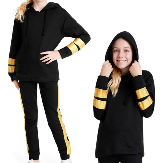9383 GIRLS 2 PIECE HOODIE & JOGGING BOTTOMS - GOLD FOIL