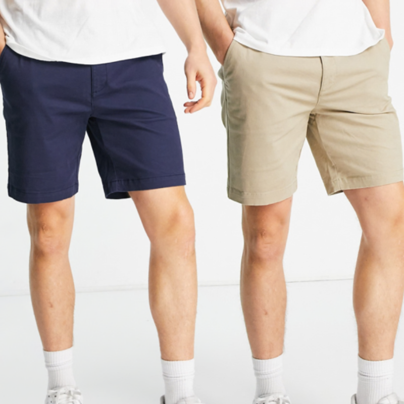 TM14 MENS BRAND SLIM CHINO SHORTS NAVY & STONE 2PACK