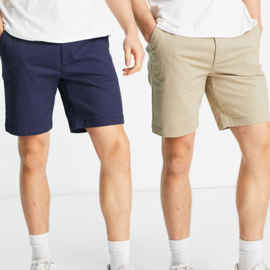 TM14 MENS BRAND SLIM CHINO SHORTS NAVY & STONE 2PACK