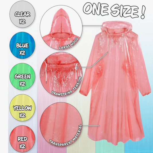 JH002 ADULTS DISPOSABLE RAINCOATS 10PC MULTIPACK
