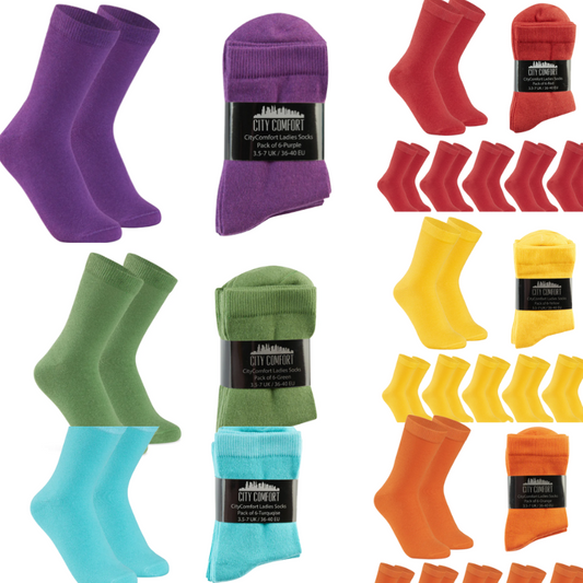 E017- LADIES SOCKS PACK OF 6 ASSORTED COLOURS IN BOX