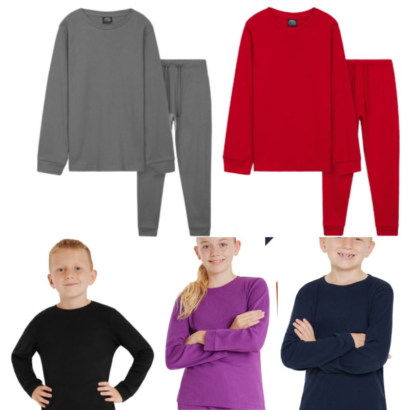 K001 KIDS LONG RIBBED PJS ASSORTED COLOURS