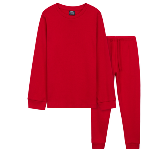 K001 KIDS LONG RIBBED PJS RED