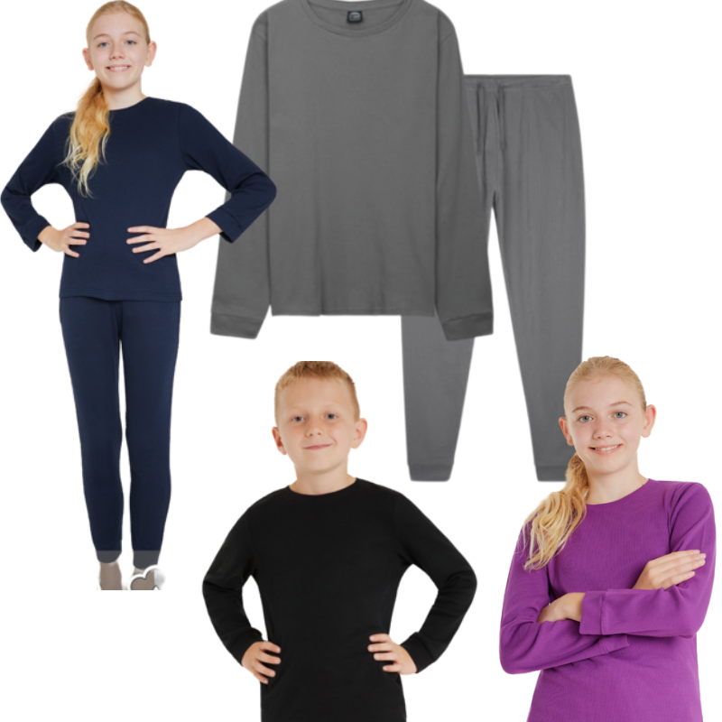 K001A KIDS LONG RIBBED PJS ASSORTED COLOURS