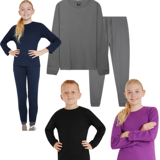 K001A KIDS LONG RIBBED PJS ASSORTED COLOURS