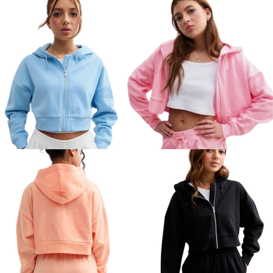 029 GIRLS EX STORE CROP ZIP HOODIE ASSORTED COLOURS