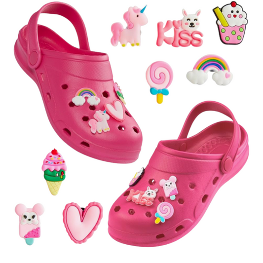 003 GIRLS CLOGS WITH CHARMS PINK