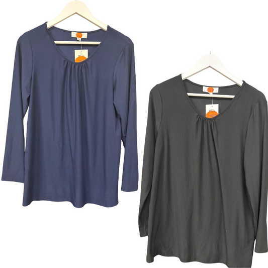 8112 LADIES BRAND SOFT HANDLE DRAPE JERSEY TOPS (BLACK&NAVY)