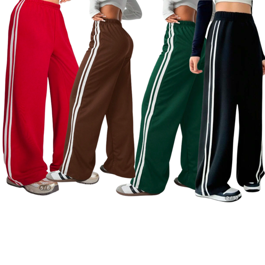 NL01 GIRLS EX STORE ASSORTED COLOUR SIDE STRIPE WIDE LEG JOGGERS