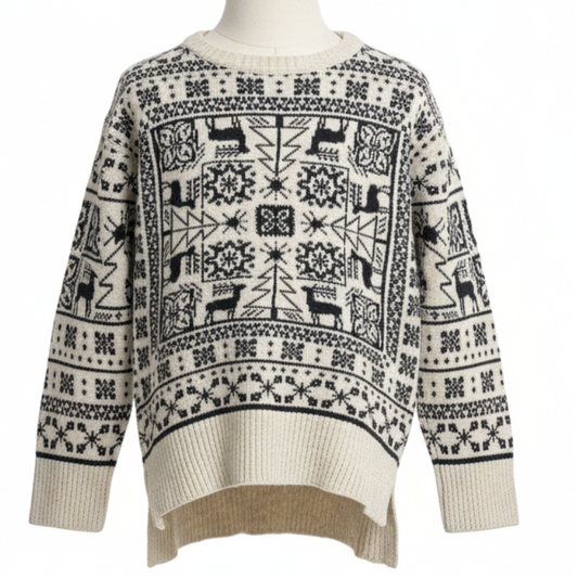 1376 KIDS CHRISTMAS JUMPER CREAM/GREY