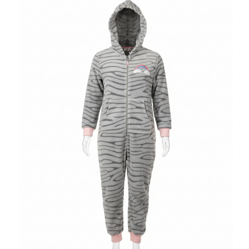 F62472 GIRLS HOODED CUDDLE FLEECE ZEBRA RAINBOW