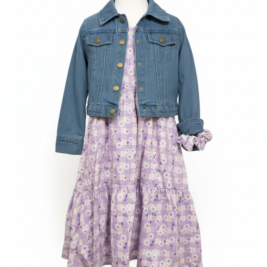 495 GIRLS 3 PIECE DRESS SET LILAC SIZES 4-7