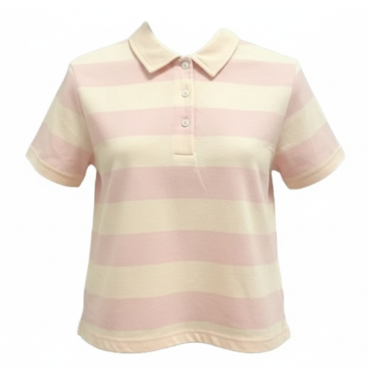 6320 GIRLS EX STORE STRIPE POLO COLLAR TOP