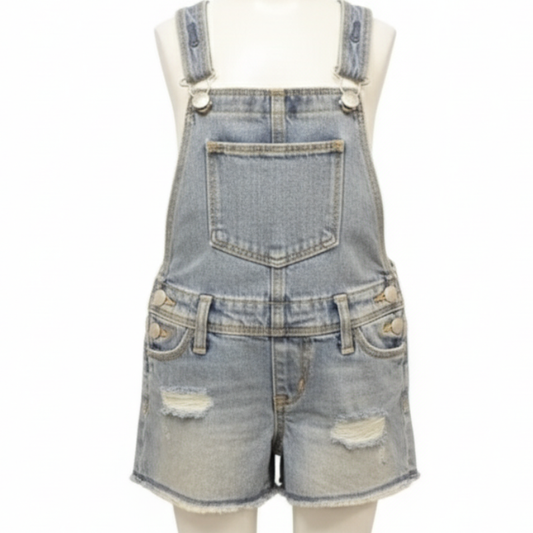 G7 GIRLS EX STORE RIP DENIM SHORT DUNGAREES