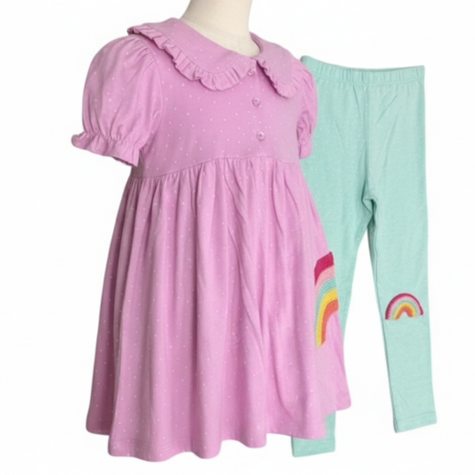 7304 GIRLS EX STORE TOP & LEG SET - CROCHED RAINBOWS
