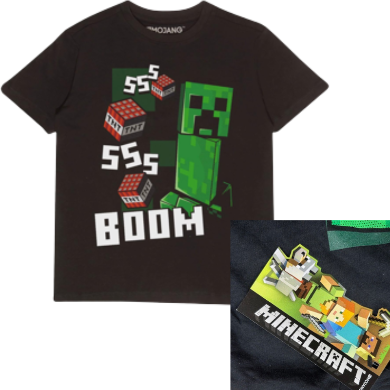 MIN0008 MINECRAFT OFFICIAL LICENSE BOOM TEE - ASSTD GREEN BLACK GREY