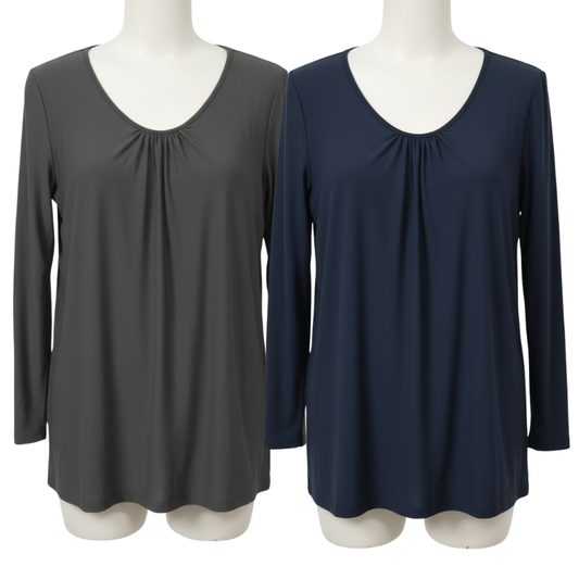 8112 LADIES BRAND SOFT HANDLE DRAPE JERSEY TOPS (BLACK&NAVY)