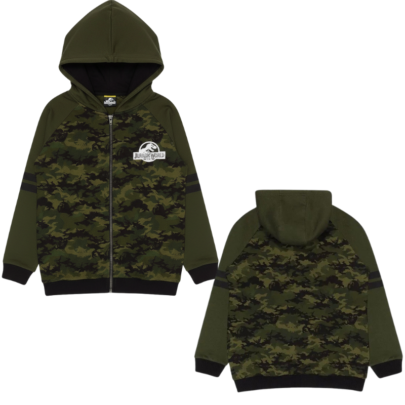 JW11 BOYS LICENSE JURASSIC WORLD CAMO ZIP HOODY