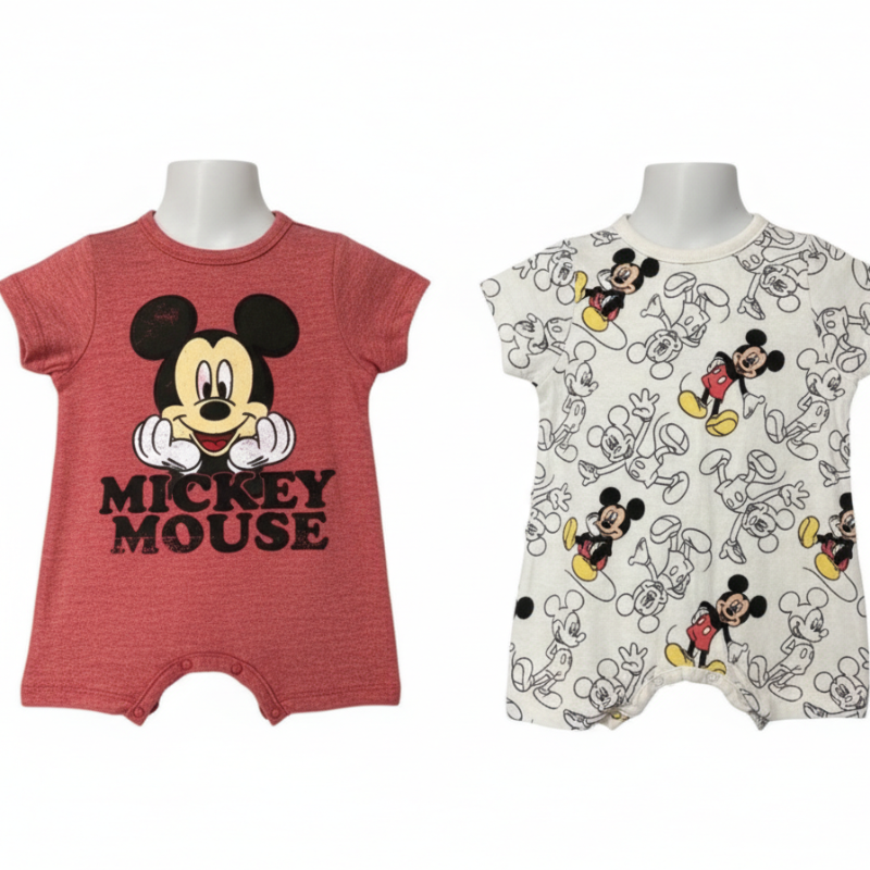 332 BABY BOY 2 PACK MICKEY LICENSE ROMPERS (RED)