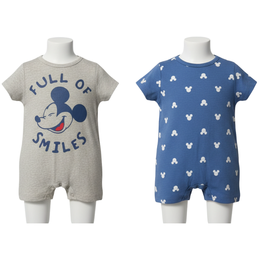 333 BABY BOY 2 PACK MICKEY LICENSE ROMPERS (BLUE)